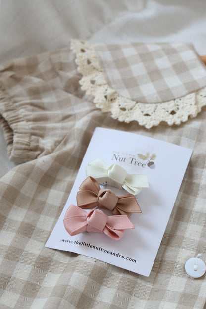 PETITE SILK RIBBON BOW TRIO | ROSE BUNCH