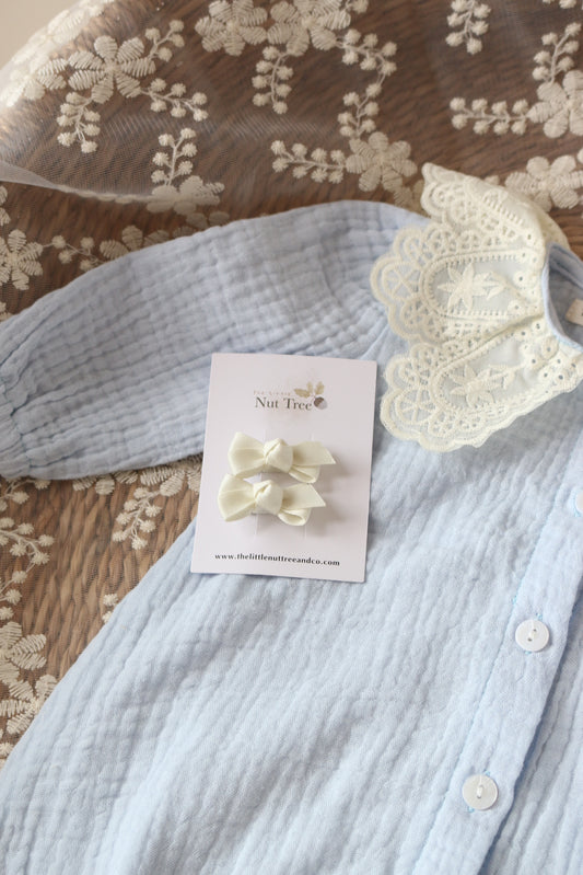 PETITE SILK RIBBON BOW SET | CREAM