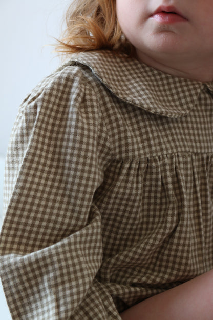 BRUSHED COTTON GINGHAM SMOCK ROMPER | OAT & FERN