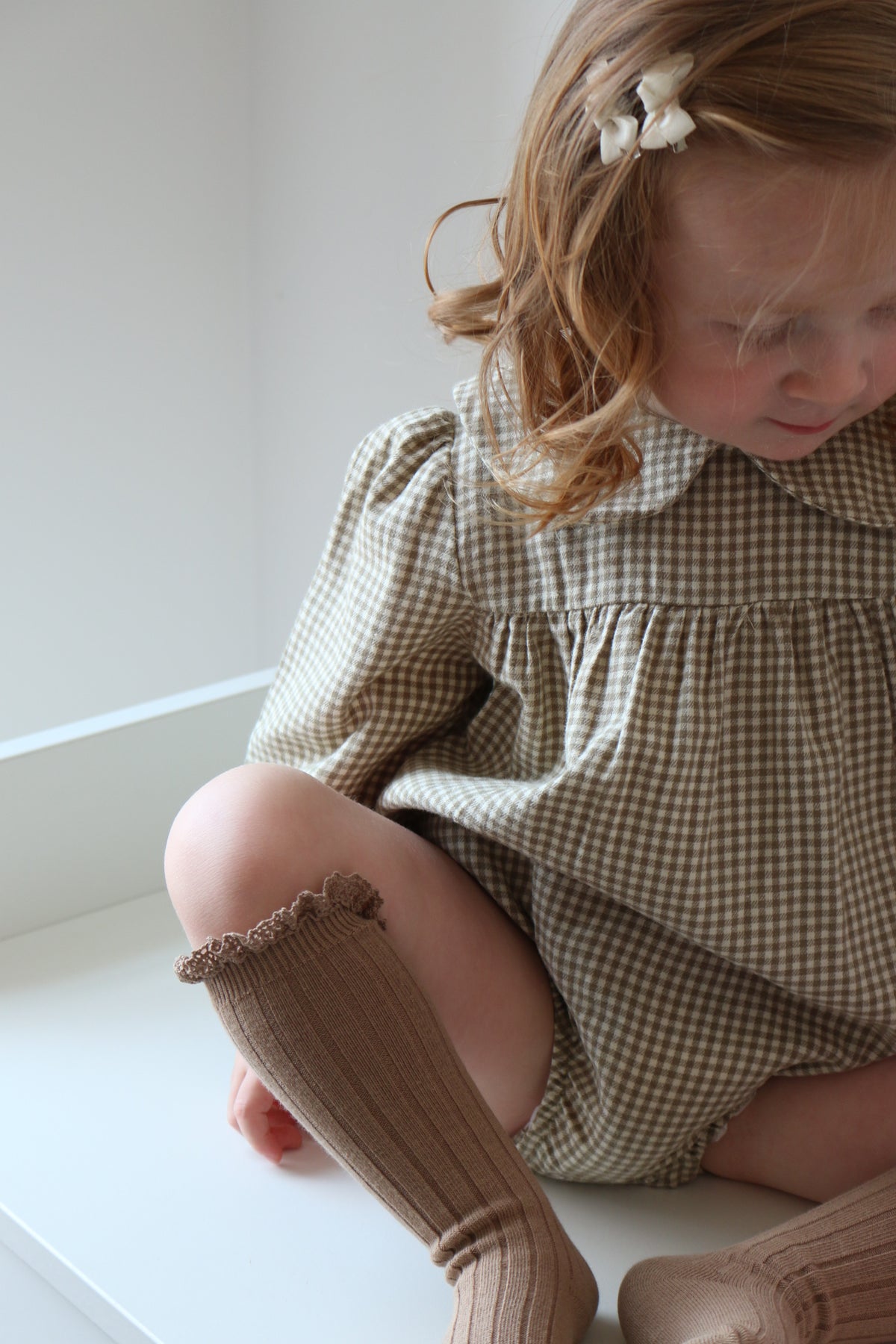 BRUSHED COTTON GINGHAM SMOCK ROMPER | OAT & FERN
