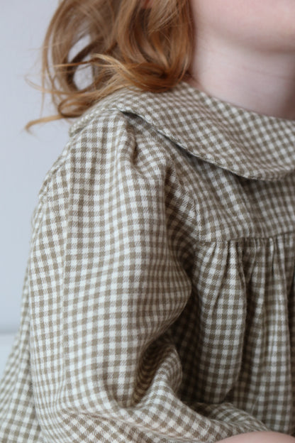 BRUSHED COTTON GINGHAM SMOCK ROMPER | OAT & FERN