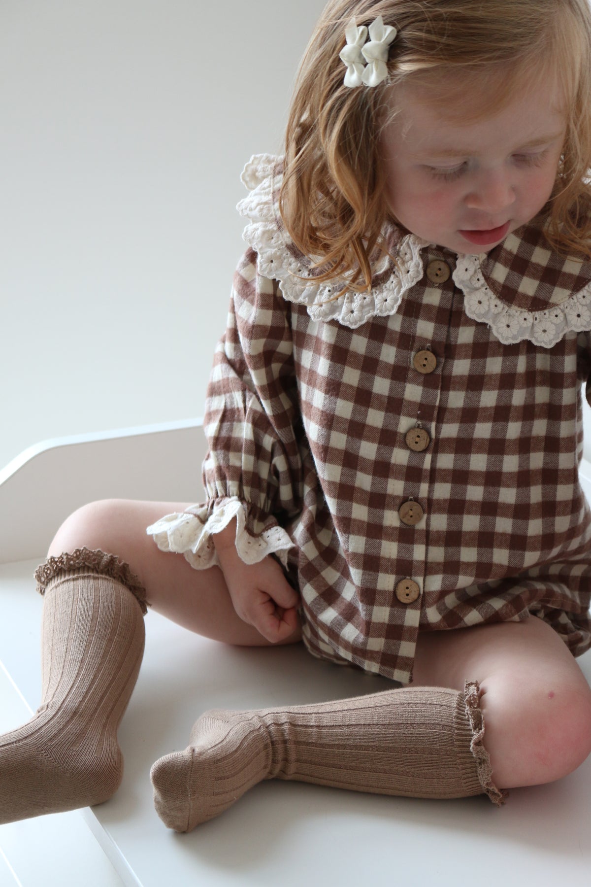 BRUSHED COTTON GINGHAM BLOUSE & BLOOMER SET | CHOCOLATE