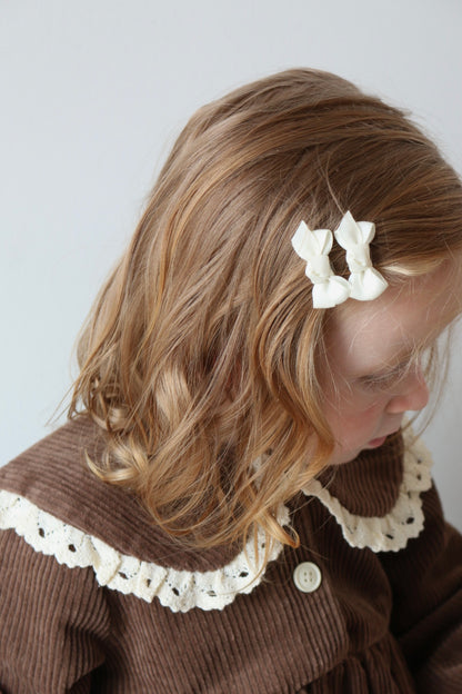 PETITE SILK RIBBON BOW SET | CREAM
