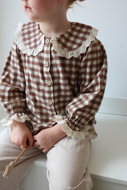 BRUSHED COTTON GINGHAM BLOUSE | CHOCOLATE & OAT