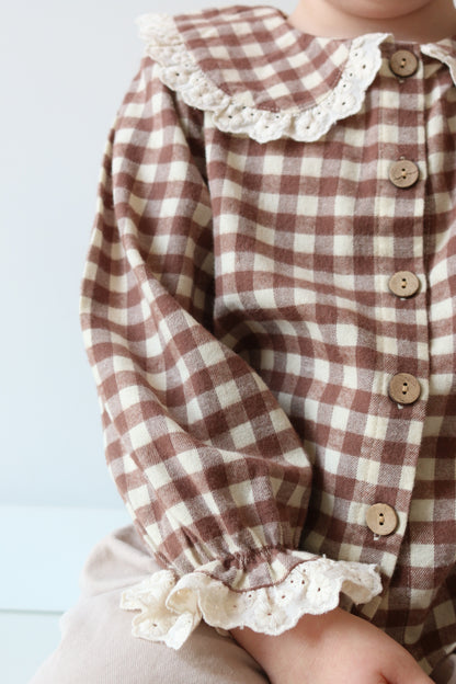 BRUSHED COTTON GINGHAM BLOUSE | CHOCOLATE & OAT
