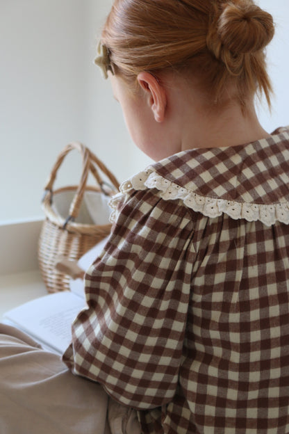 BRUSHED COTTON GINGHAM BLOUSE | CHOCOLATE & OAT