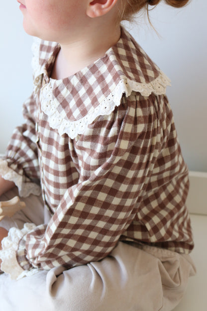 BRUSHED COTTON GINGHAM BLOUSE | CHOCOLATE & OAT