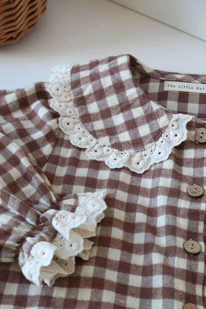 BRUSHED COTTON GINGHAM BLOUSE | CHOCOLATE & OAT