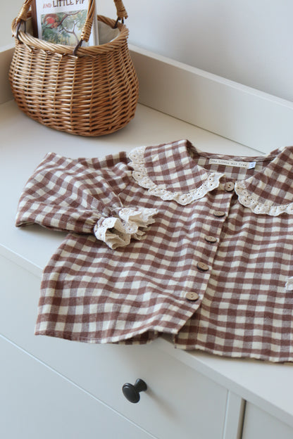 BRUSHED COTTON GINGHAM BLOUSE | CHOCOLATE & OAT