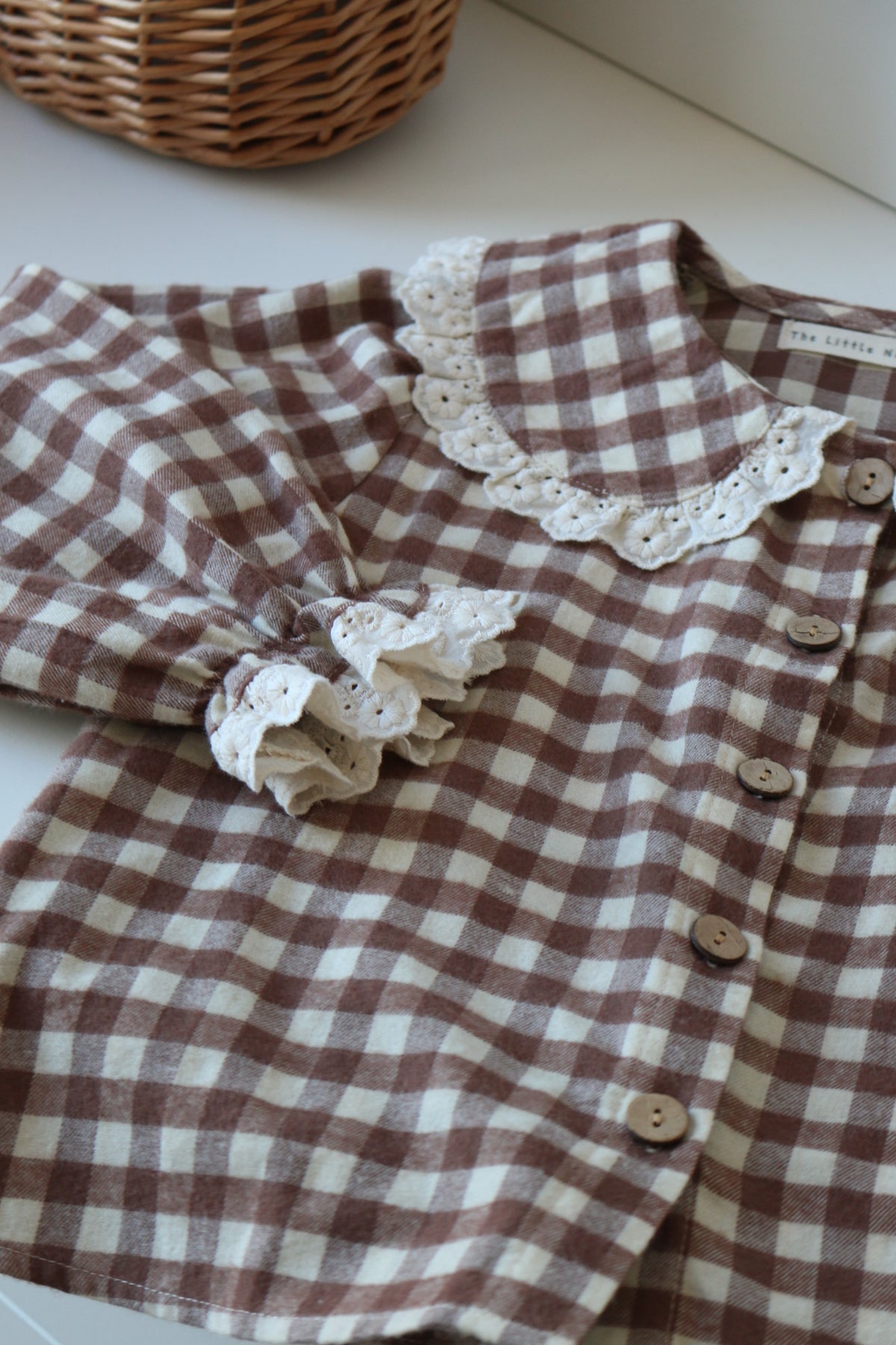 BRUSHED COTTON GINGHAM BLOUSE | CHOCOLATE & OAT