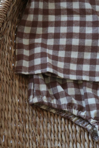 BRUSHED COTTON GINGHAM BLOUSE & BLOOMER SET | CHOCOLATE