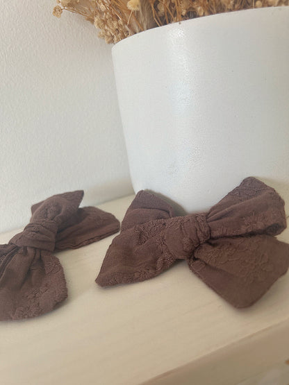 Chocolate Embroidery Pigtail Bows image 4
