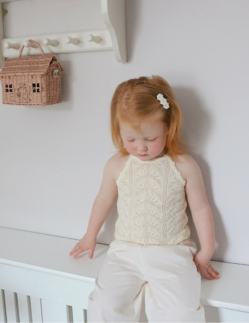 Cream Fine Knit Pointelle Strap Top image 8