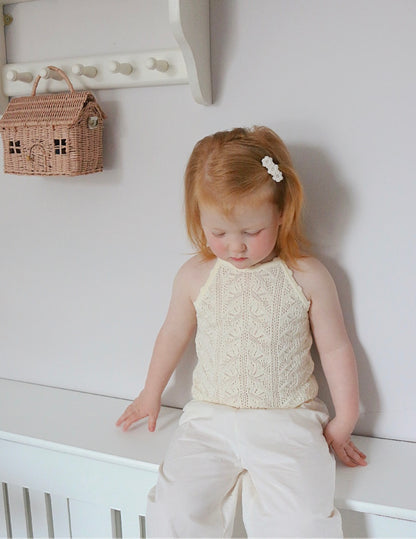 Cream Fine Knit Pointelle Strap Top image 8