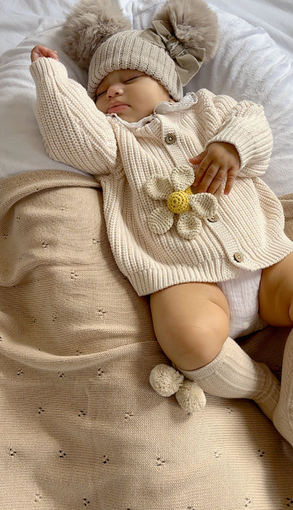 Soft Knit Pointelle Blanket - Mocha/Cream image 3