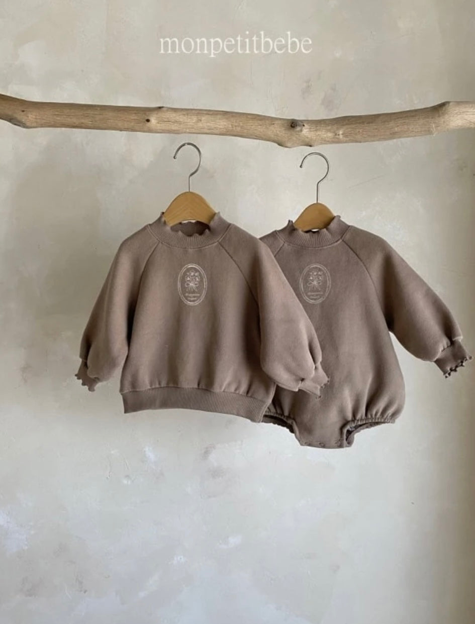 Monpetit Bebe Sweatshirt Floral Romper - Mocha image 5