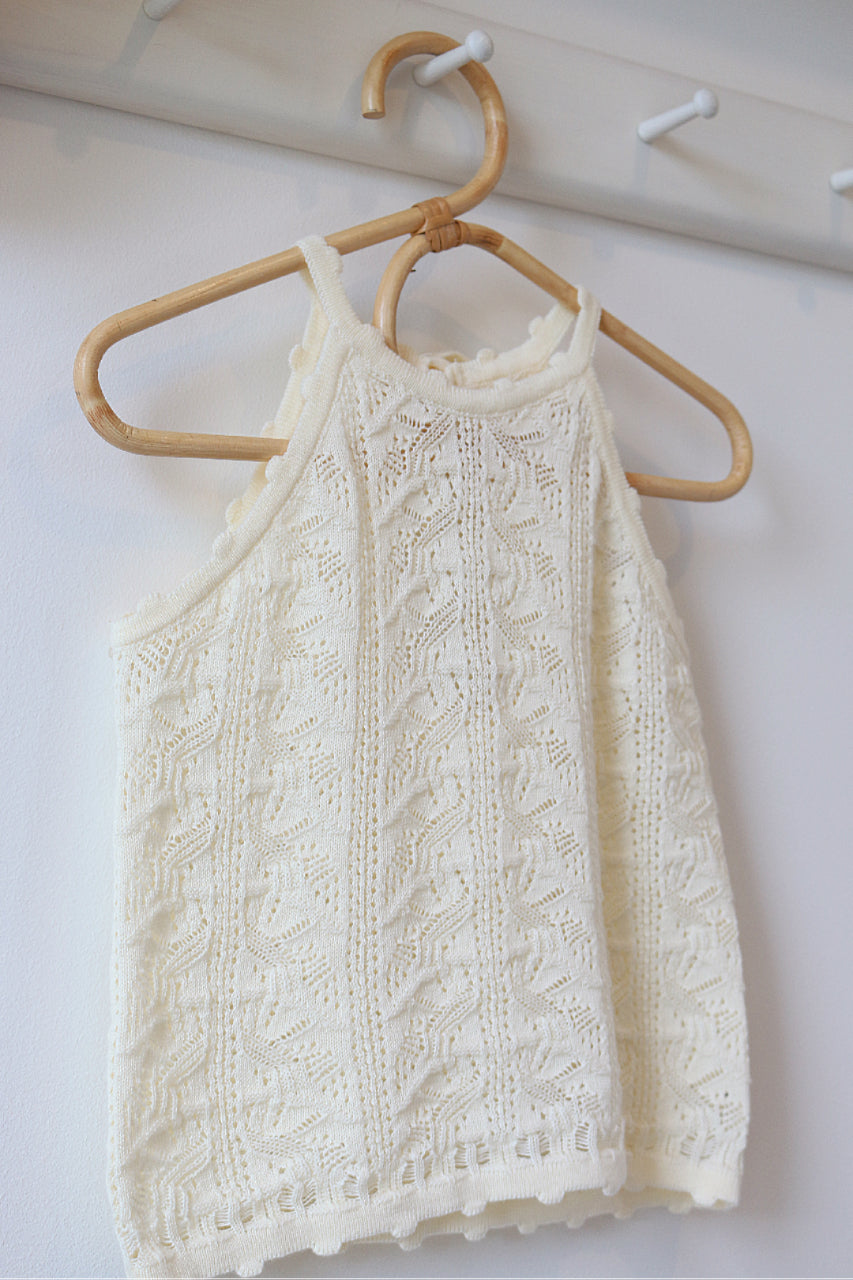 Cream Fine Knit Pointelle Strap Top image 2