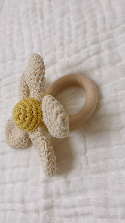 Daisy Crochet Baby Rattle Cream/Yellow image 4