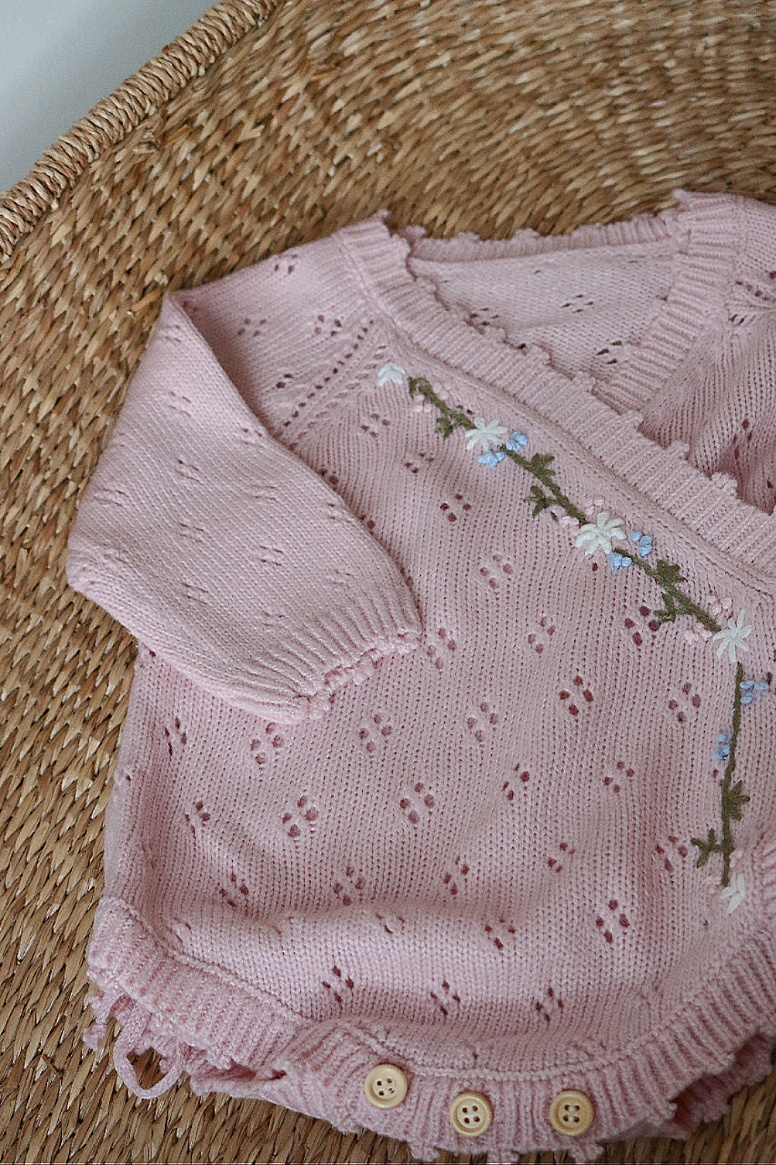 Floral Embroidery Pointelle Wrap Romper image 2
