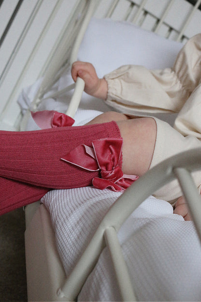 Velvet Bow Party Pink Knee Socks image 1