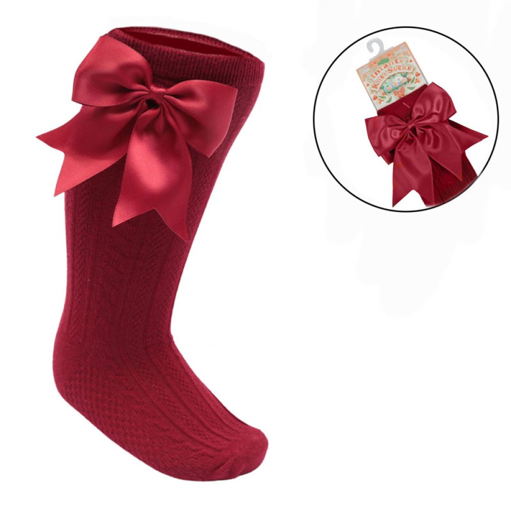 SATIN BOW BERRY KNEE SOCKS